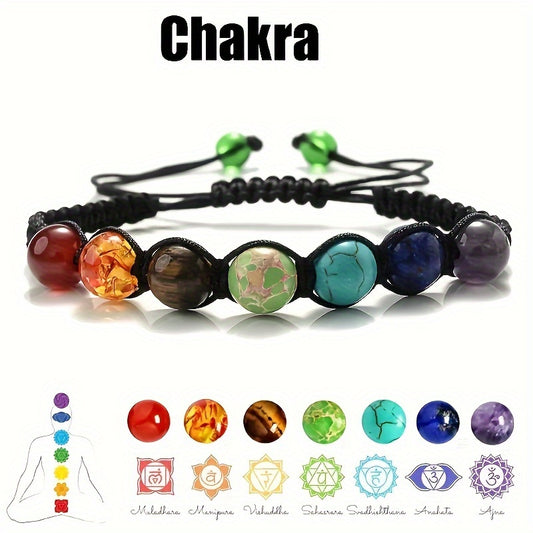 7 Chakra Beaded Bracelet Adjustable Hand Braided Rope Lucky Jewelry Gift