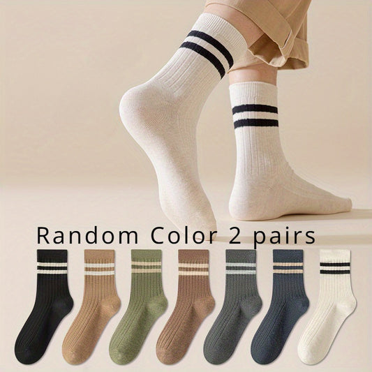 Men's Striped Crew Socks Breathable Comfy Casual Unisex Socks