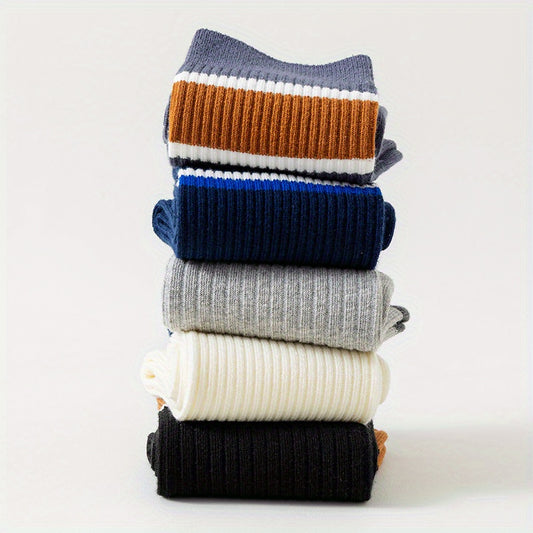 Men's Block Crew Socks Breathable Comfy Casual Unisex Socks - Pack of 5