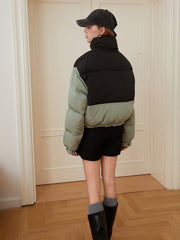 Block Stand Collar Puffer Jacket Coat Zip Up Warm Short Jacket Coat