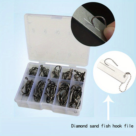100pcs Fishing Hooks Set with Storage Box Barbed Hooks with Eye