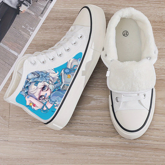 Anime Print Plush Lined Thermal Chunky Canvas Sneakers