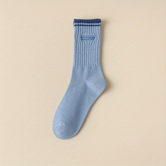 5 Pairs Men's Solid Crew Socks Thin Comfy Casual Unisex Socks All Seasons