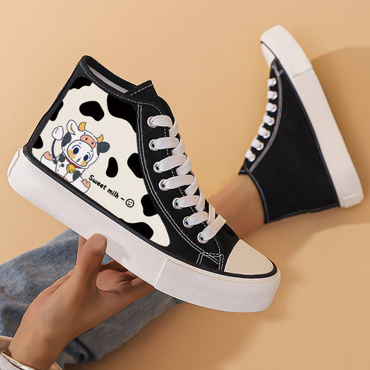 Cow Print Heighten Chunky Canvas Sneakers Non Slip Classic Shoes