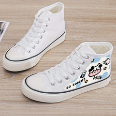 Cow Print Plush Lined Chunky Canvas Sneakers