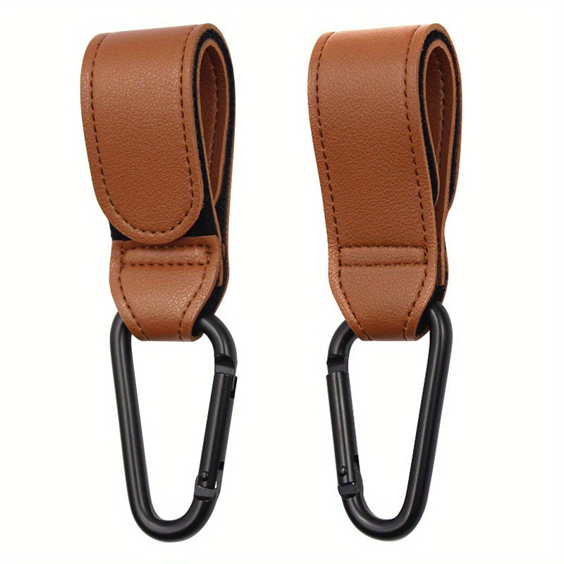 2pcs Stroller Hooks For Hanging Diaper Bags Faux Leather Pram Straps