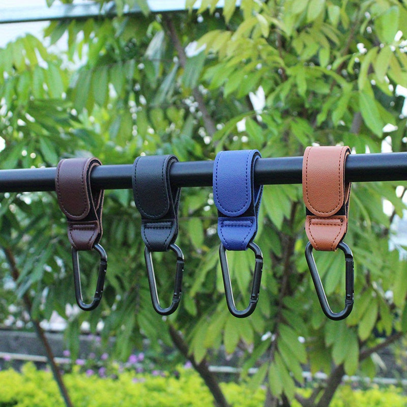 2pcs Stroller Hooks For Hanging Diaper Bags Faux Leather Pram Straps