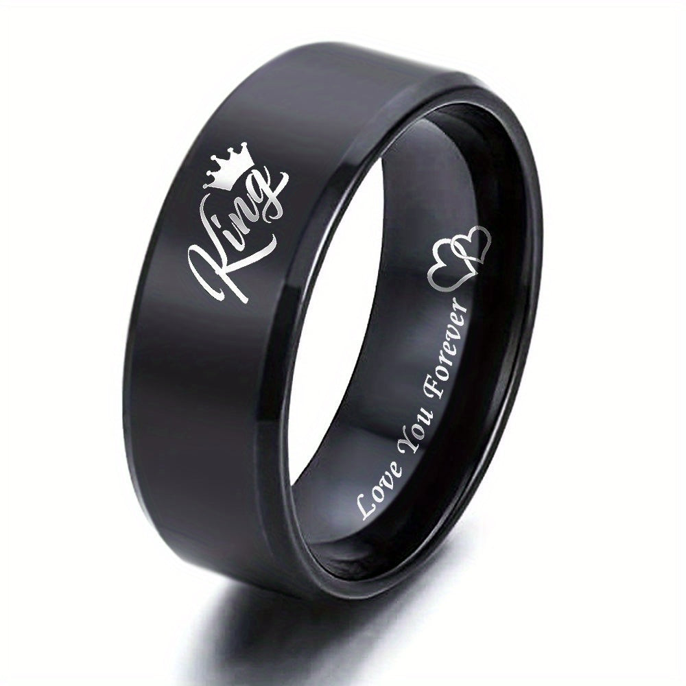 8mm King Queen Stainless Steel Couple Ring