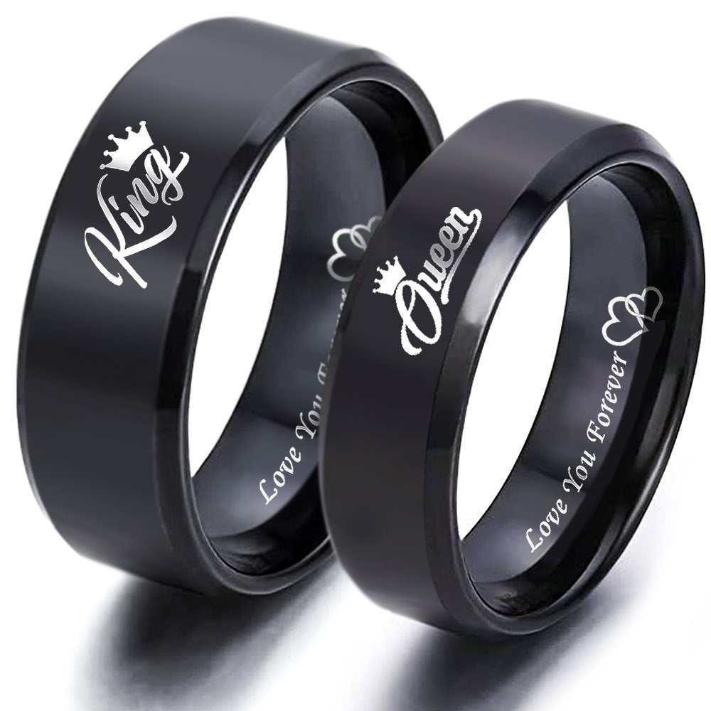 8mm King Queen Stainless Steel Couple Ring