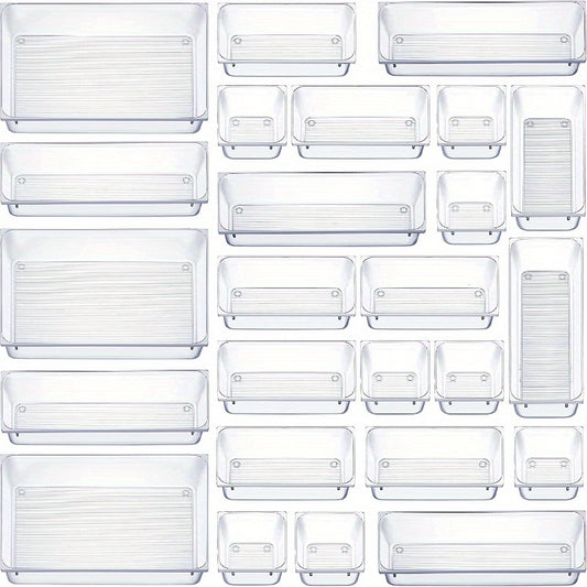 25pcs Transparent Compartment Boxes for Desktop Drawer Organization