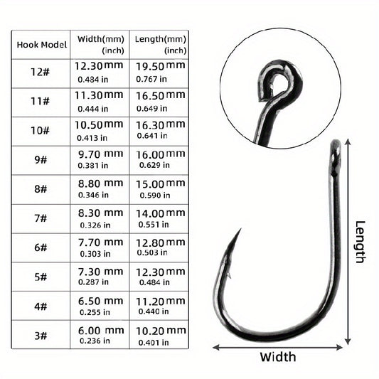 High Carbon Steel Fishing Hooks Set, Saltwater/Freshwater Barbed Fishhooks