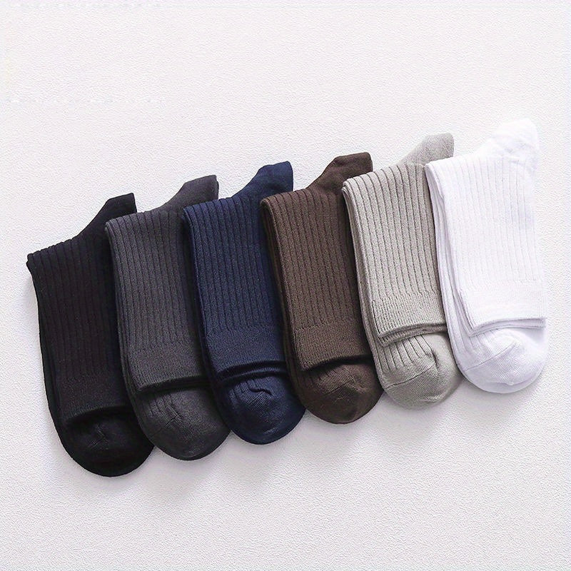 5 Pairs Men's Solid Crew Socks Thin Breathable Casual Unisex Outdoor All Seasons