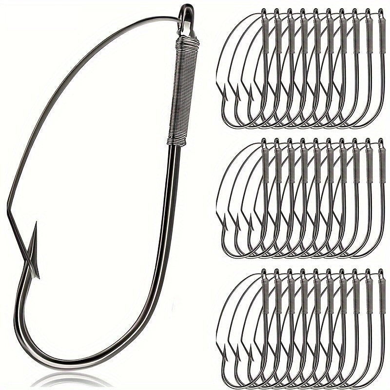 10pcs Weedless Fishing Hooks 1 0 Carbon Steel Single Hook Soft Worm Bait
