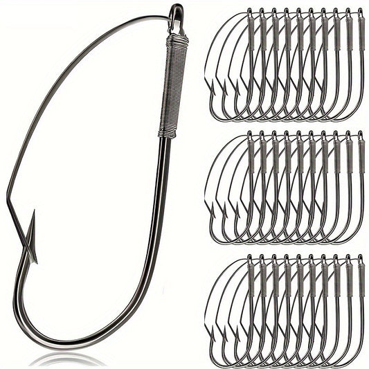 10pcs Weedless Fishing Hooks 1 0 Carbon Steel Single Hook Soft Worm Bait