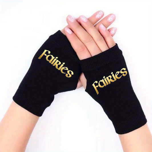 Winter Fingerless Gloves Retro Print Unisex