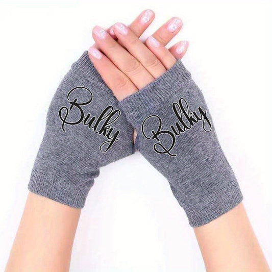 Winter Fingerless Gloves Warm Cold Proof Stretch Print Pattern Men Women