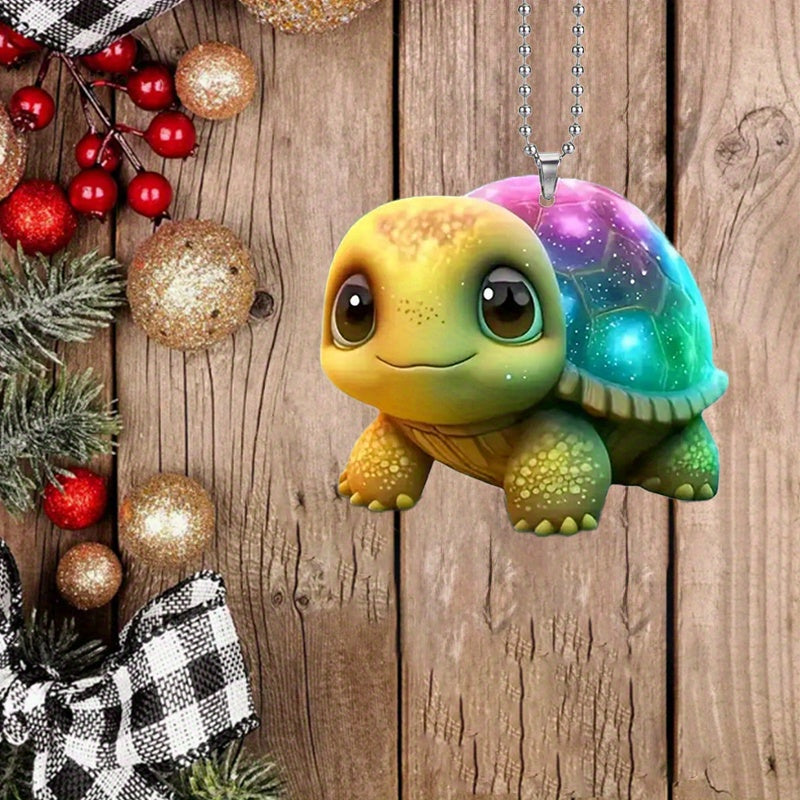 Colorful Starry Sky Turtle Acrylic 2D Pendant Keychain for Friends