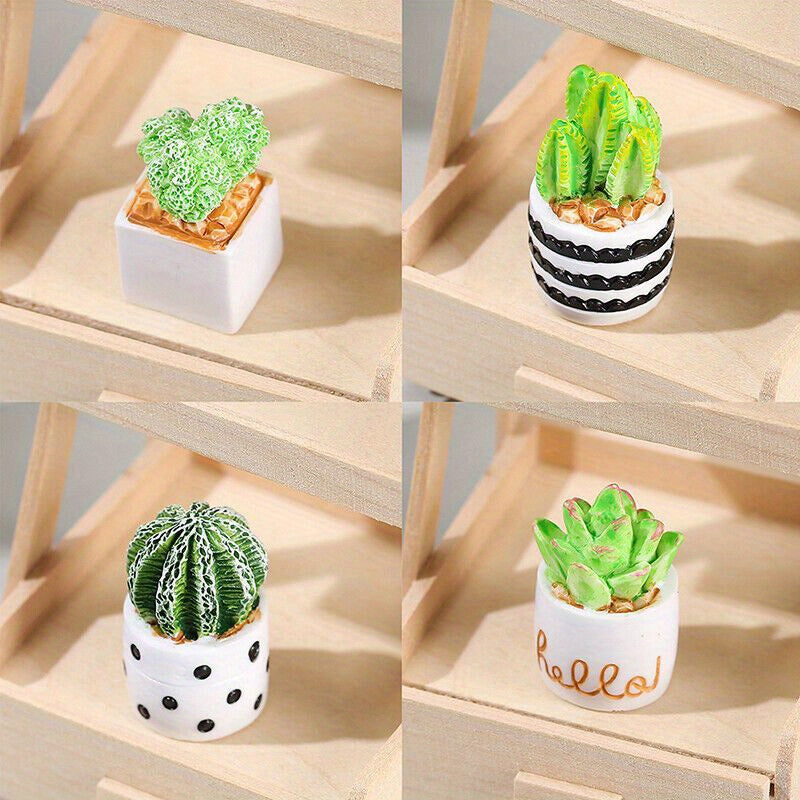 4pcs 1:12 Dollhouse Succulent Potted Plant Micro Landscape Model