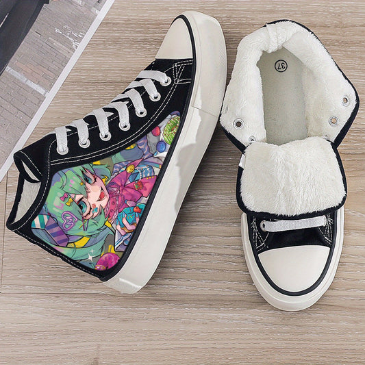 Anime Print Plush Lined Thermal Chunky Canvas Sneakers