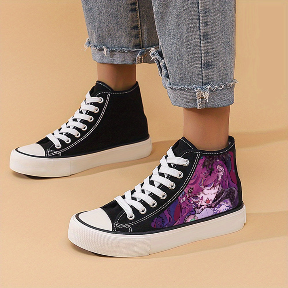 Anime Girl Print Chunky Canvas Sneakers High Top Skate Shoes
