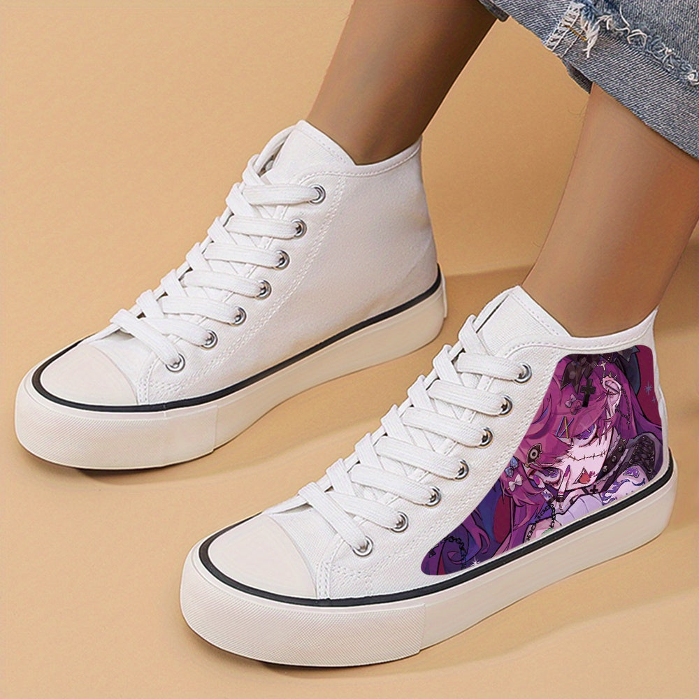 Anime Girl Print Chunky Canvas Sneakers High Top Skate Shoes