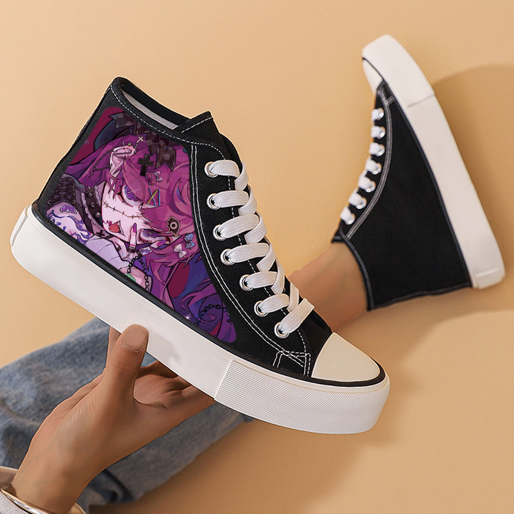 Anime Girl Print Chunky Canvas Sneakers High Top Skate Shoes