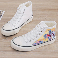 Dragon Print Plush Lined Chunky Canvas Sneakers