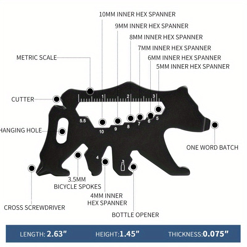 15-in-1 Bear Shaped Metal Pocket Tool Multitool Set for Men