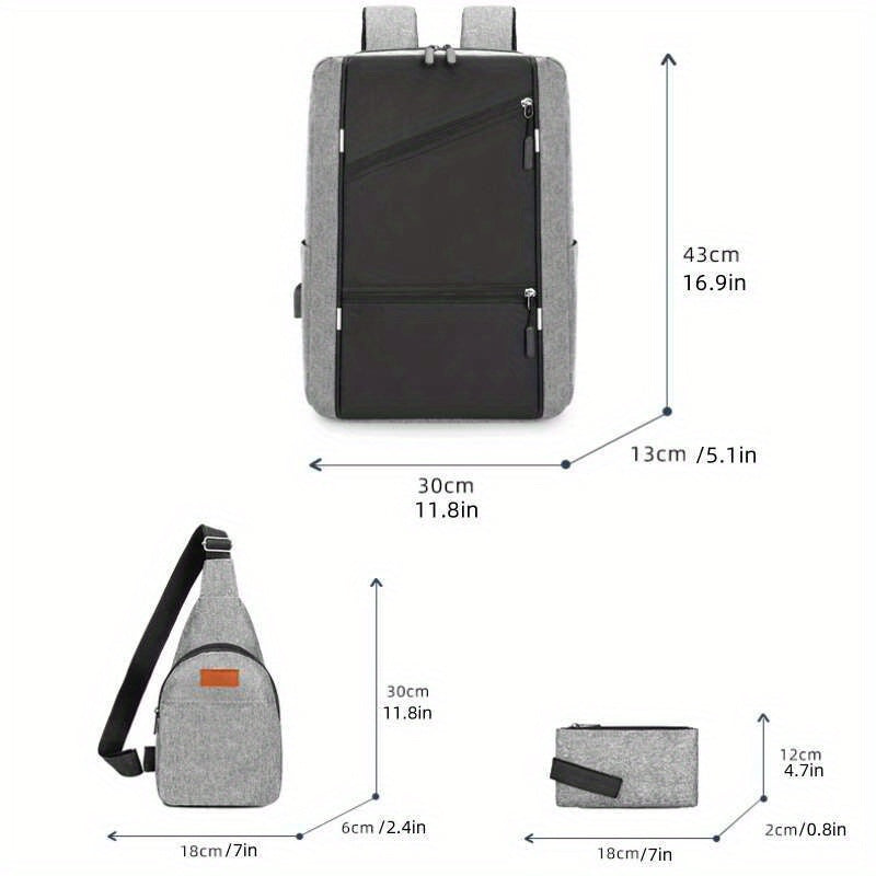 3PC Computer Backpack Business Student Stylish Bag