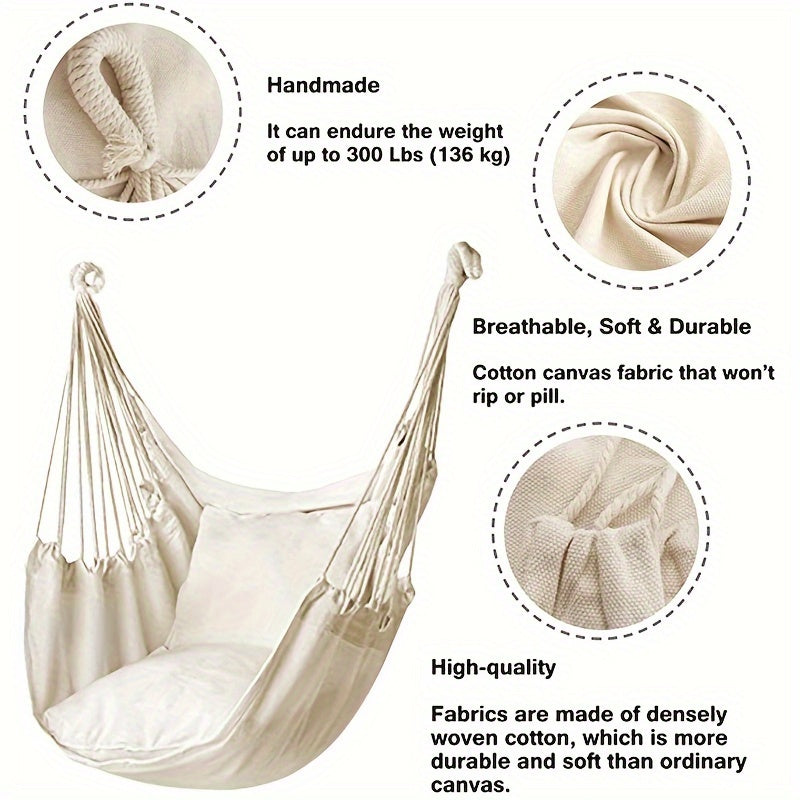 Indoor Outdoor Cotton Hammock Swing Chair Comfortable Durable Sturdy