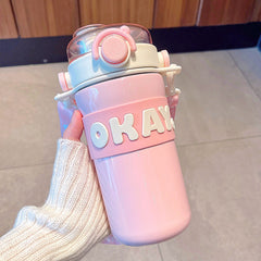 Portable Insulated Water Cup With Straw 635ml 21.47oz