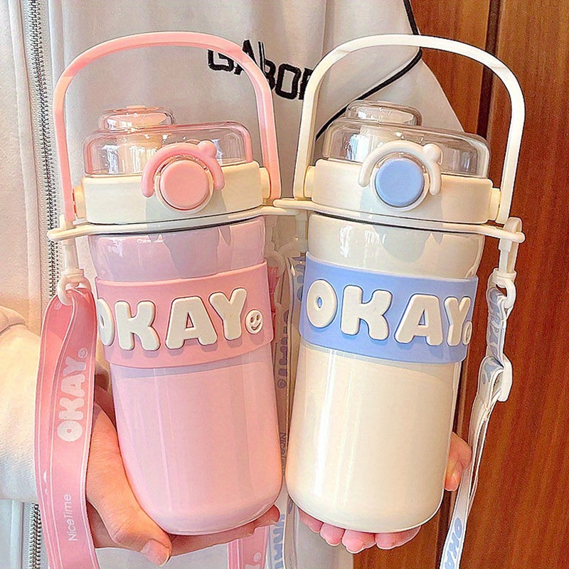 Portable Insulated Water Cup With Straw 635ml 21.47oz