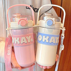 Portable Insulated Water Cup With Straw 635ml 21.47oz
