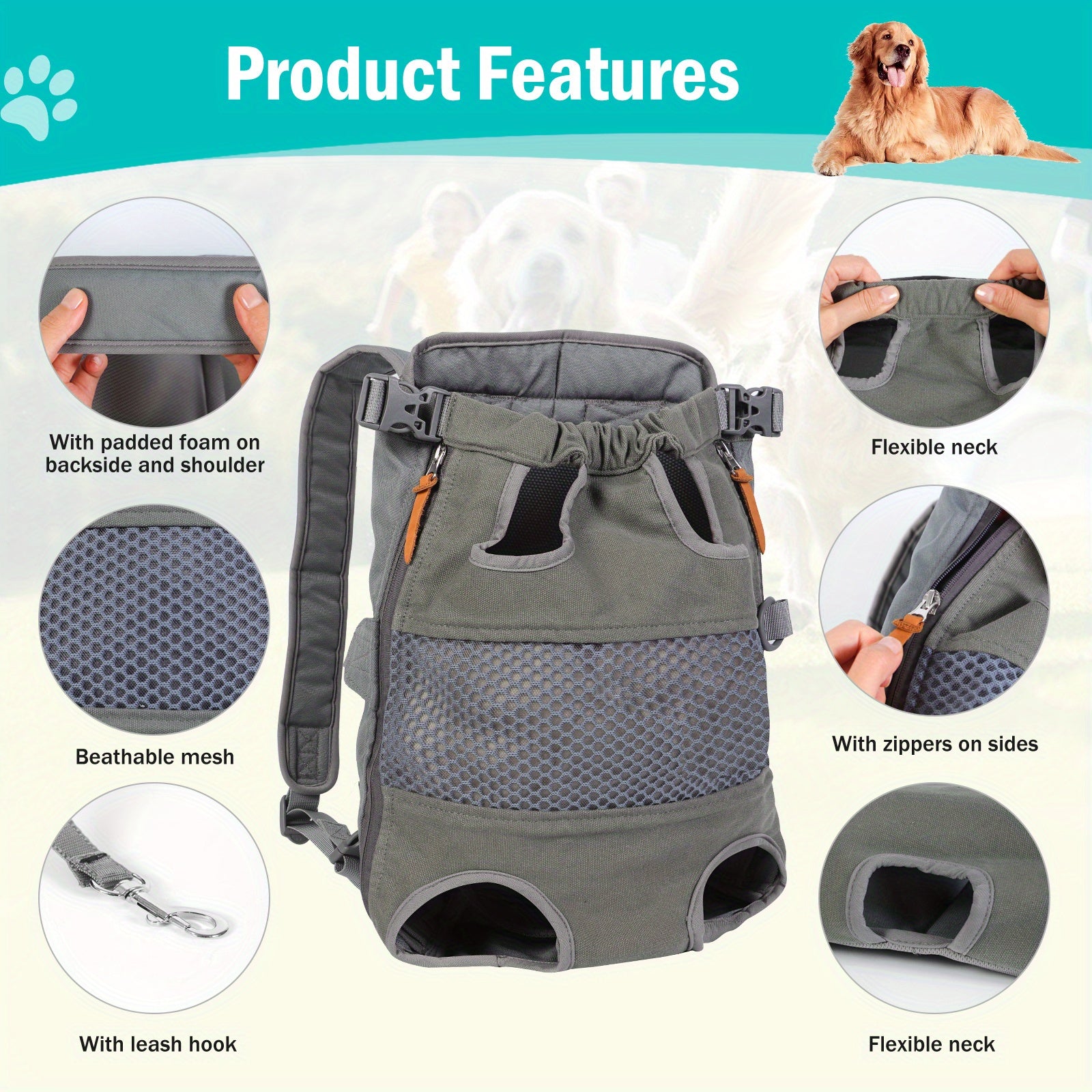 Legs Out Dog Carrier Backpack Front Facing for Small Medium Large Dogs