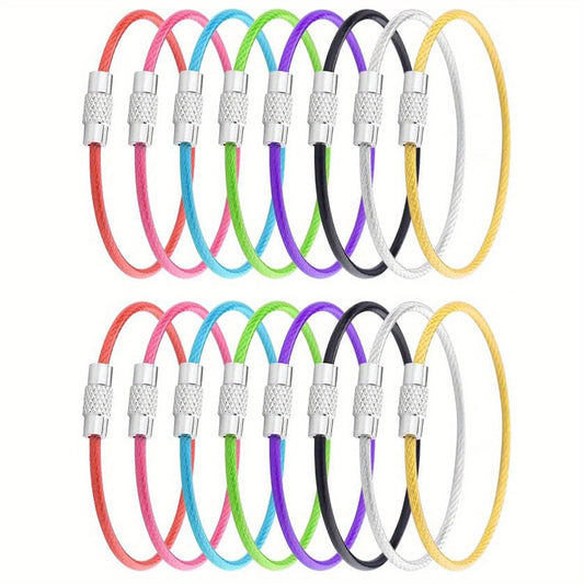 16pcs Stainless Steel Cable Key Ring for Outdoor Hiking Camping ID Tags