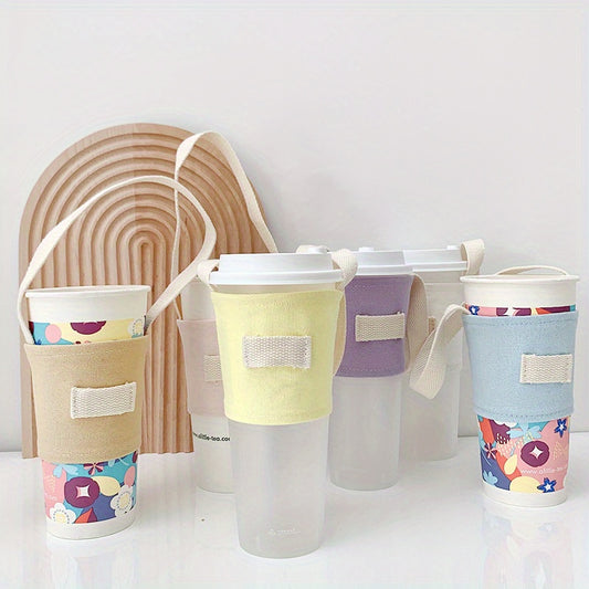 Insulated Cup Canvas Sleeve with Carry Strap - Portable Cup Holder