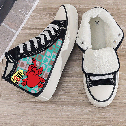 Heart Print Plush Sneakers