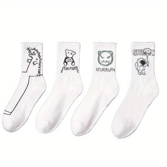 Men's Bear Pattern Crew Socks for Outdoor Activities