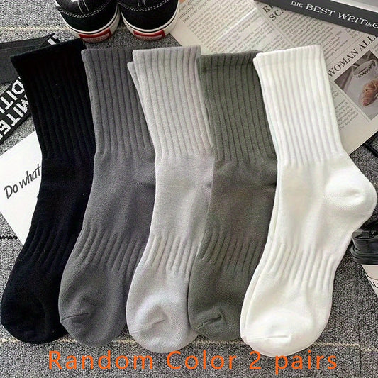 Men's Solid Crew Socks Breathable Comfy Casual Outdoor All Seasons