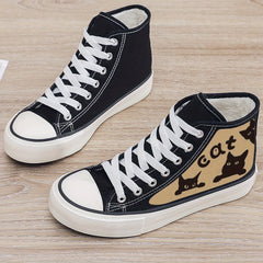 Cat Print Plush Lined Chunky Canvas Sneakers