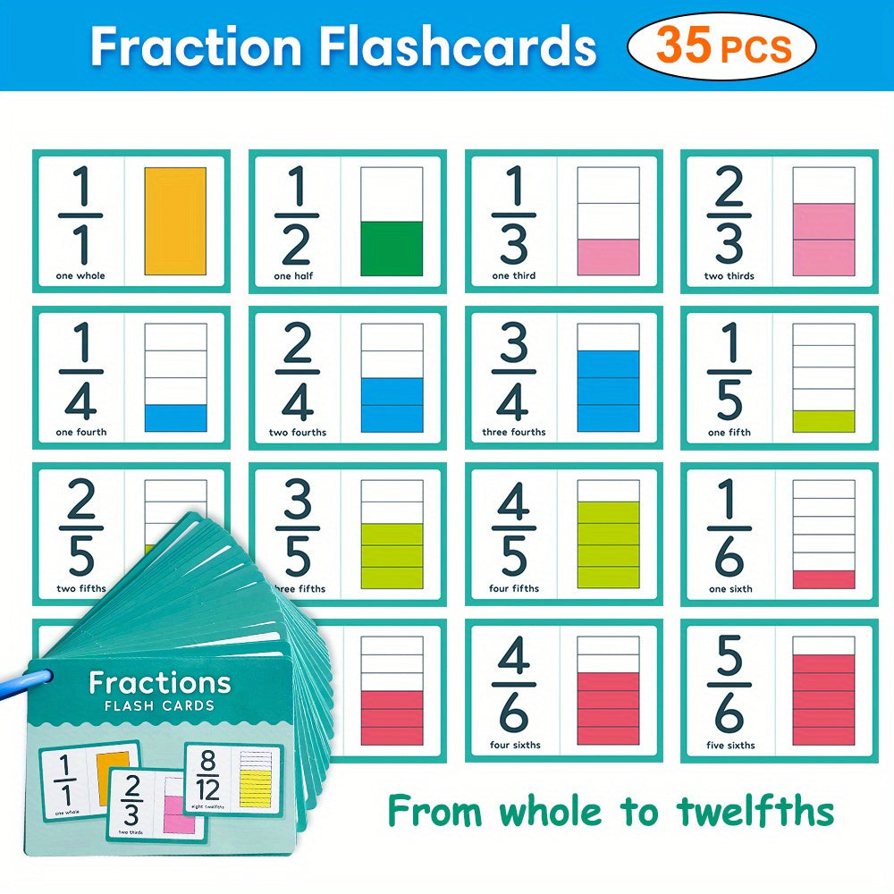 35pcs LACHILLY Double Sided Fraction Flash Cards Educational Math Learning Tool