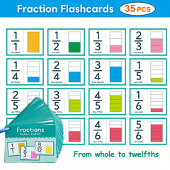 35pcs LACHILLY Double Sided Fraction Flash Cards Educational Math Learning Tool