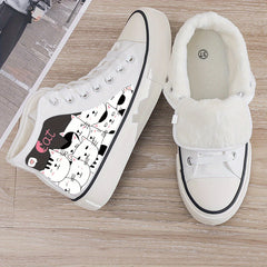 Cat Print Plush Lined Chunky Canvas Sneakers