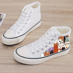 Cat Print Plush Lined Thermal Chunky Canvas Sneakers