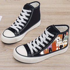 Cat Print Plush Lined Thermal Chunky Canvas Sneakers