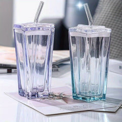 Ramadan Creative Glass Cup with Lid and Straw