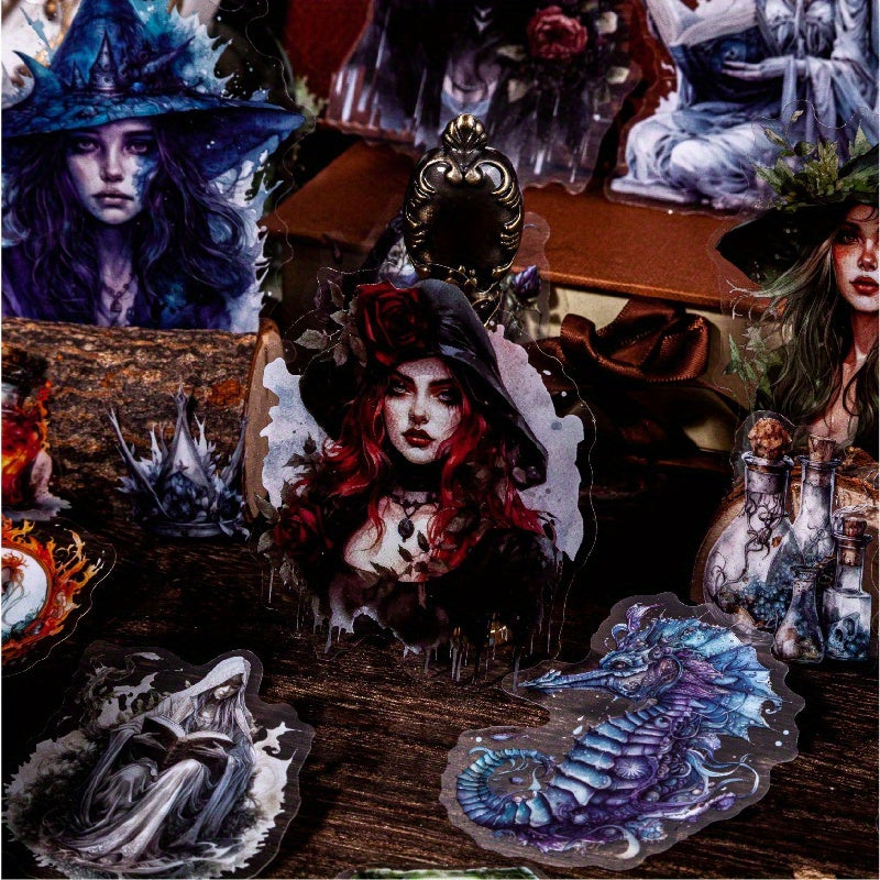 Gothic Style Witch Stickers PET Waterproof Material