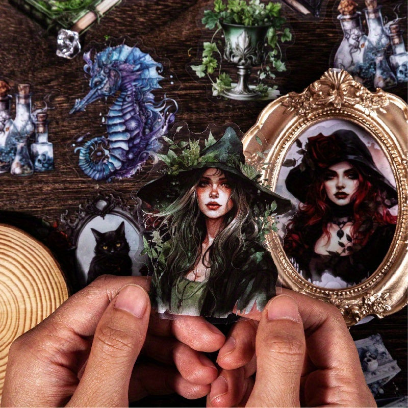 Gothic Style Witch Stickers PET Waterproof Material