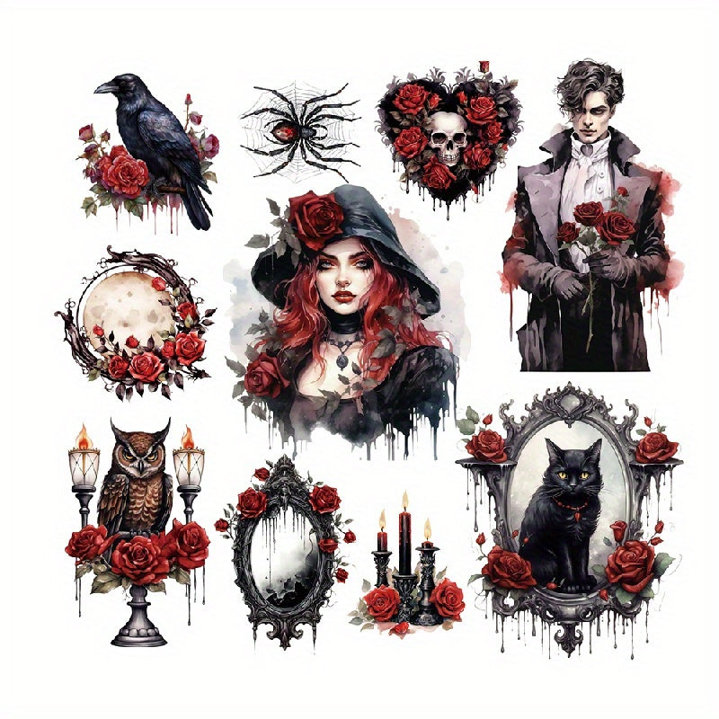 Gothic Style Witch Stickers PET Waterproof Material