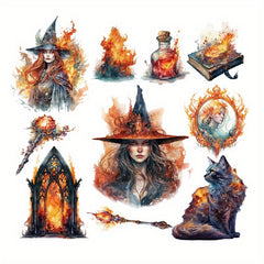 Gothic Style Witch Stickers PET Waterproof Material